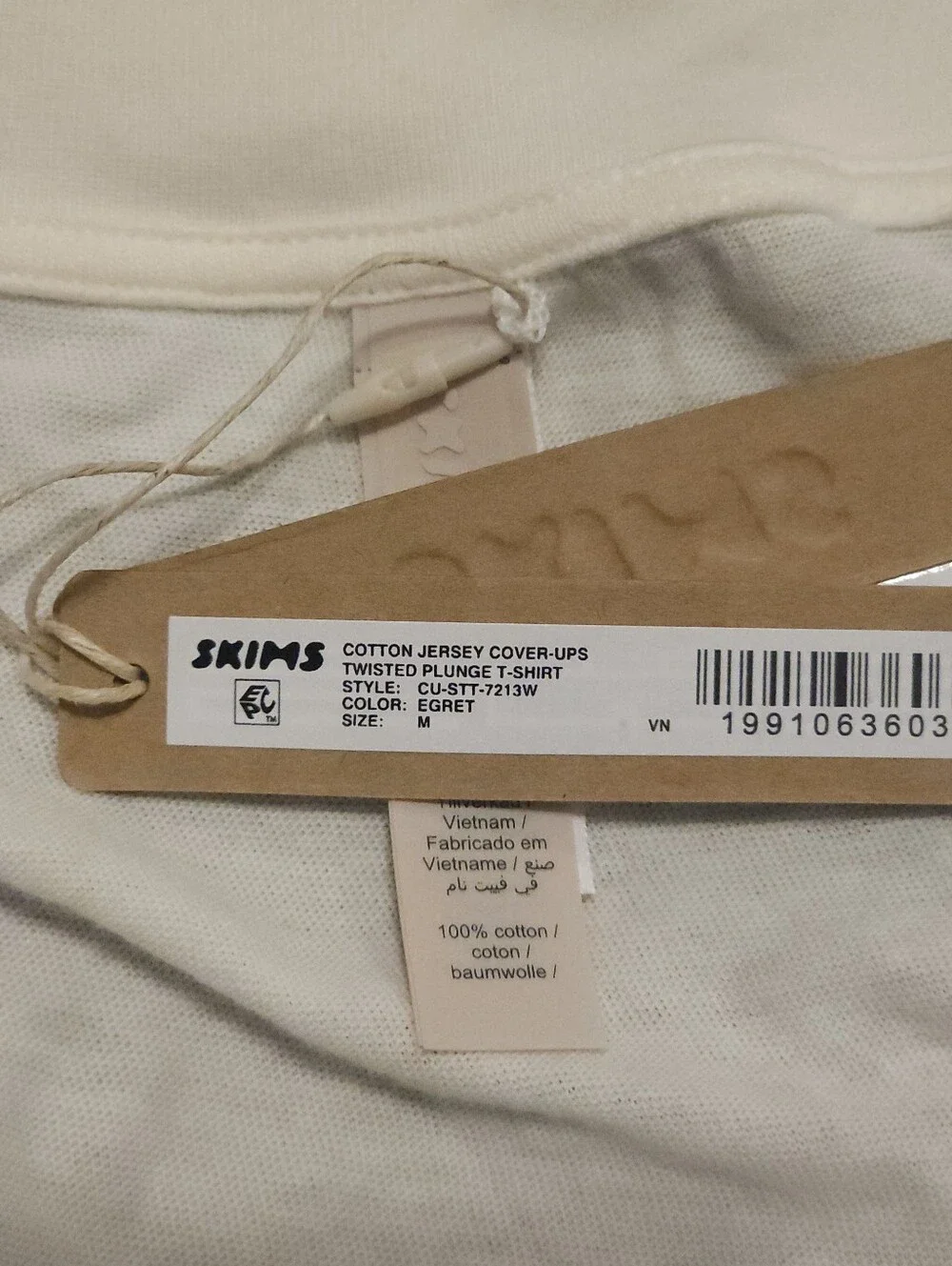 Skims Cotton Jersey Cover-Ups Twisted Plunge T-shirt CU-STT-7213W Egret Medium